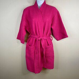 Womens Waffle Knit Turkish Style Spa Bath Robe Size L Pink Loungewear Belted
